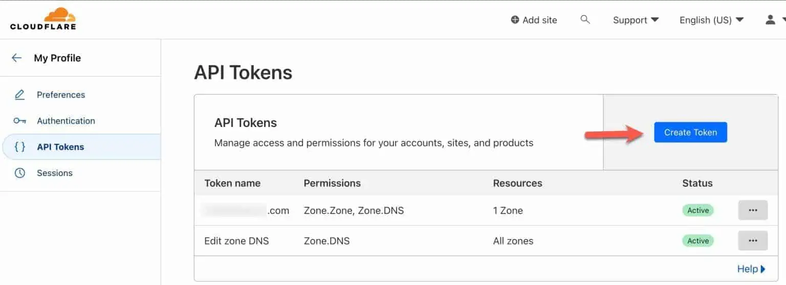 Cloudflare API token configuration used for automated DNS validation during SSL certificate issuance