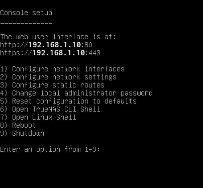 TrueNAS CLI screen