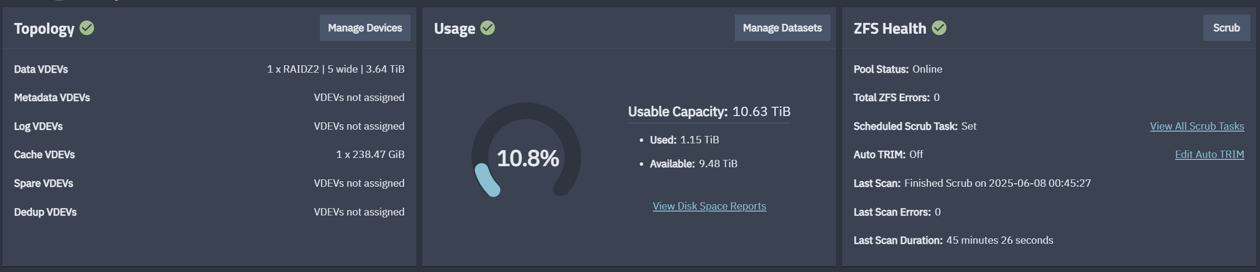 TrueNAS dashboard