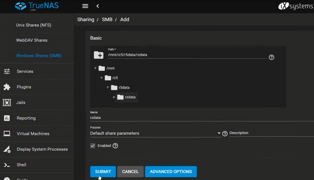 TrueNAS SMB configuration screen